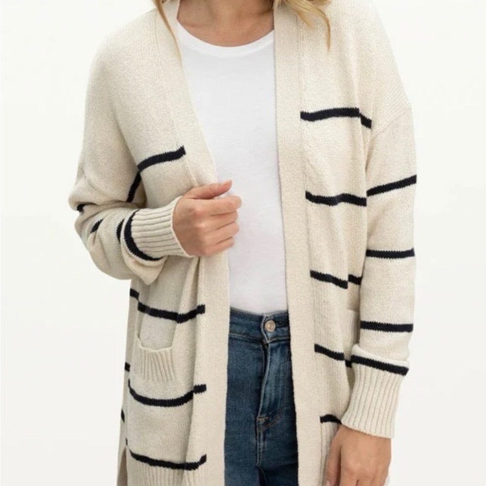 Splendid Allister Striped Cardigan wool Sweater Coastal Chic Open Front Size L